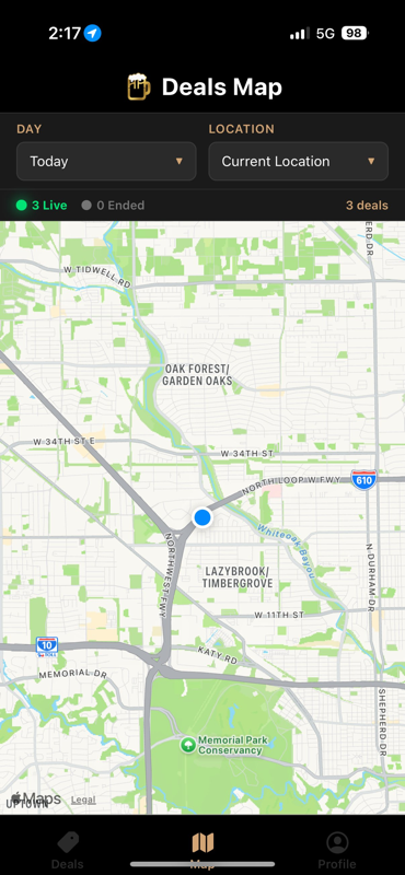 Deals map screen